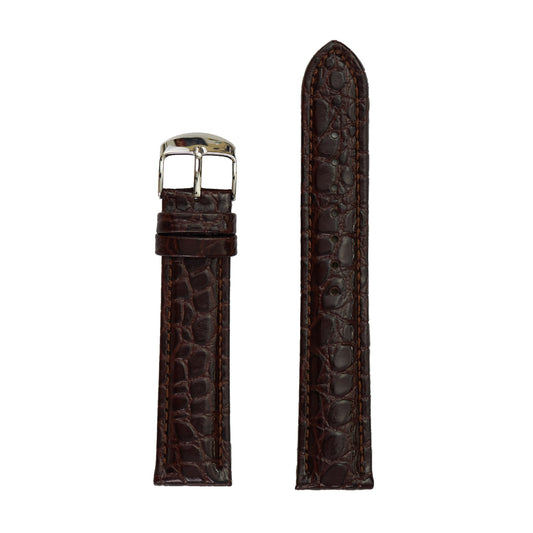 Men's Genuine Crocodile Grain Leather Watch Band, Silver Buckle - Brown