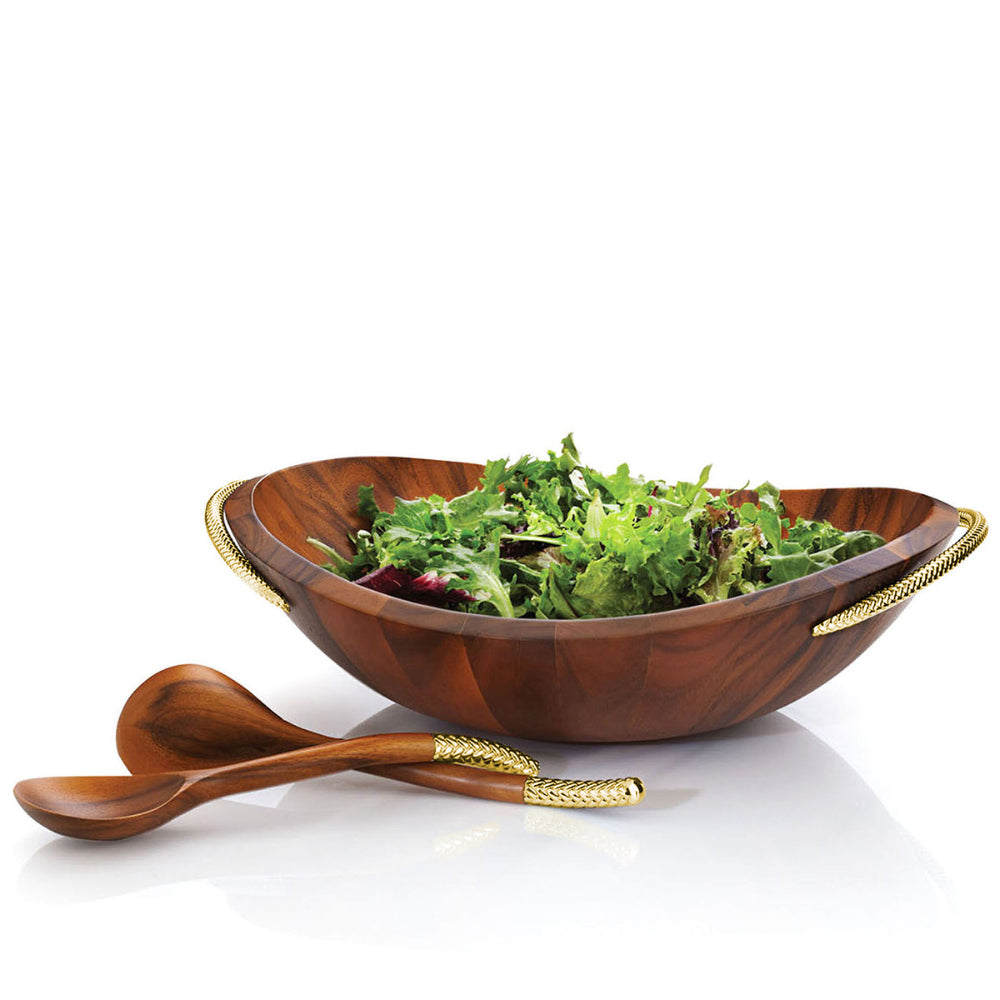 Nambe Braid Gold Salad Bowl w/Servers