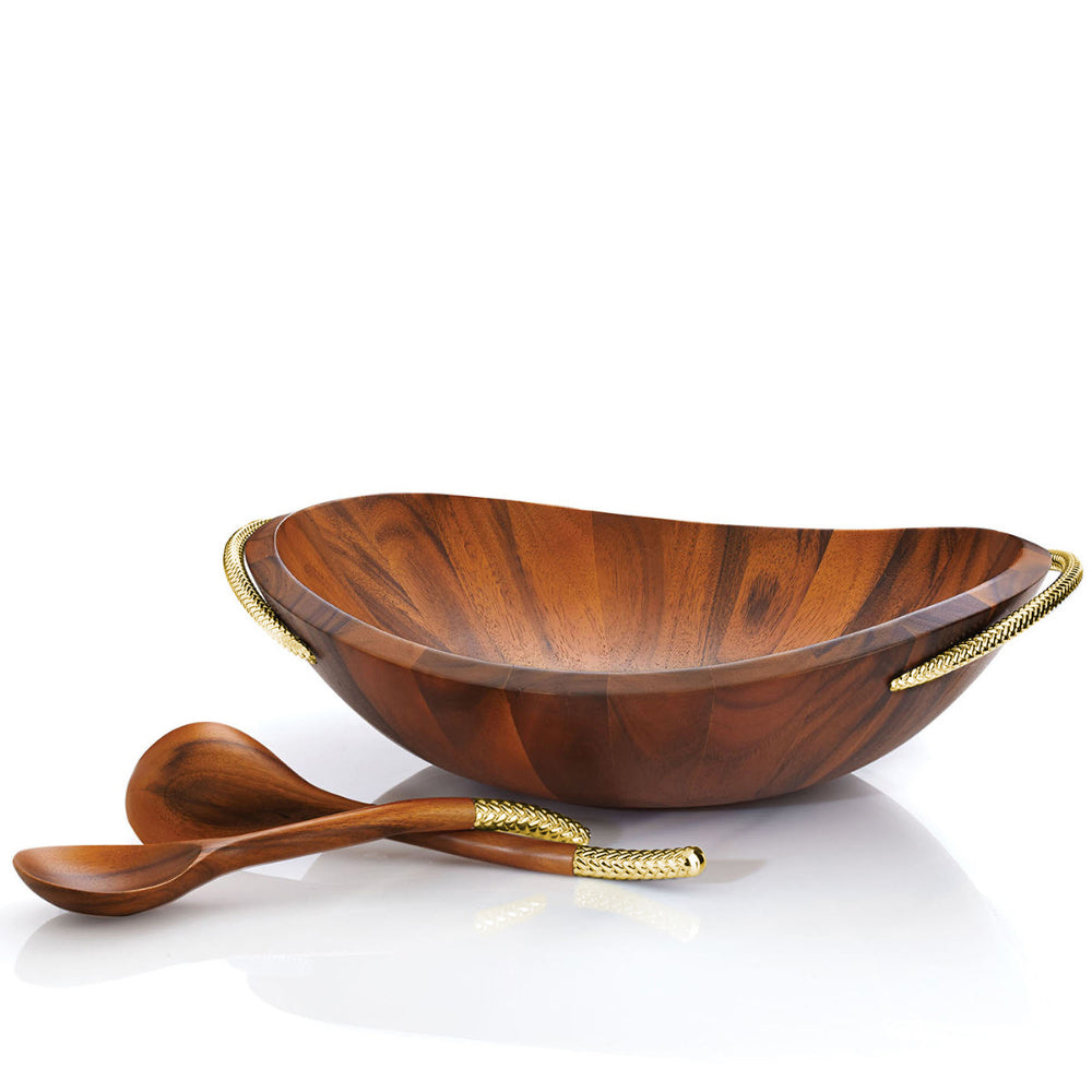 Nambé Braid Gold Salad Bowl w/Servers