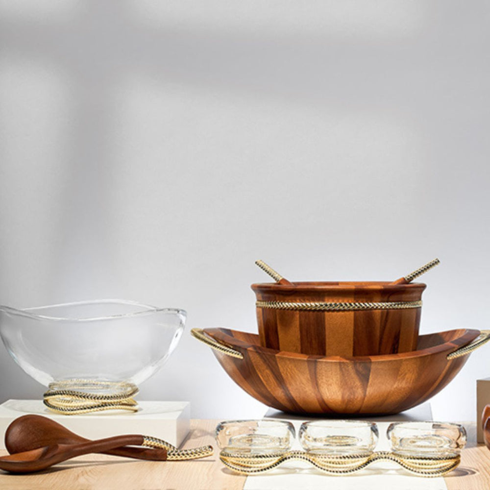 Nambe Braid Gold Salad Bowl w/Servers