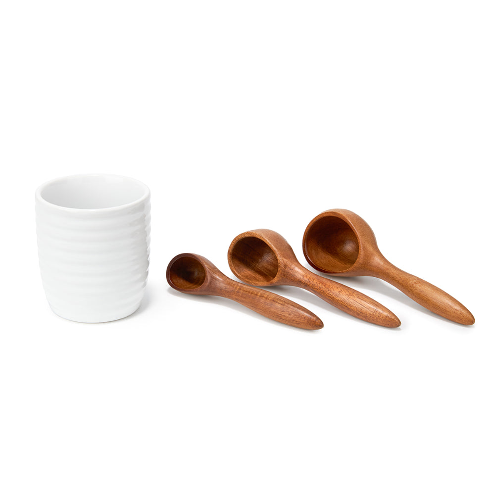 Nambe Breaking Bread Measuring Spoons with Canister