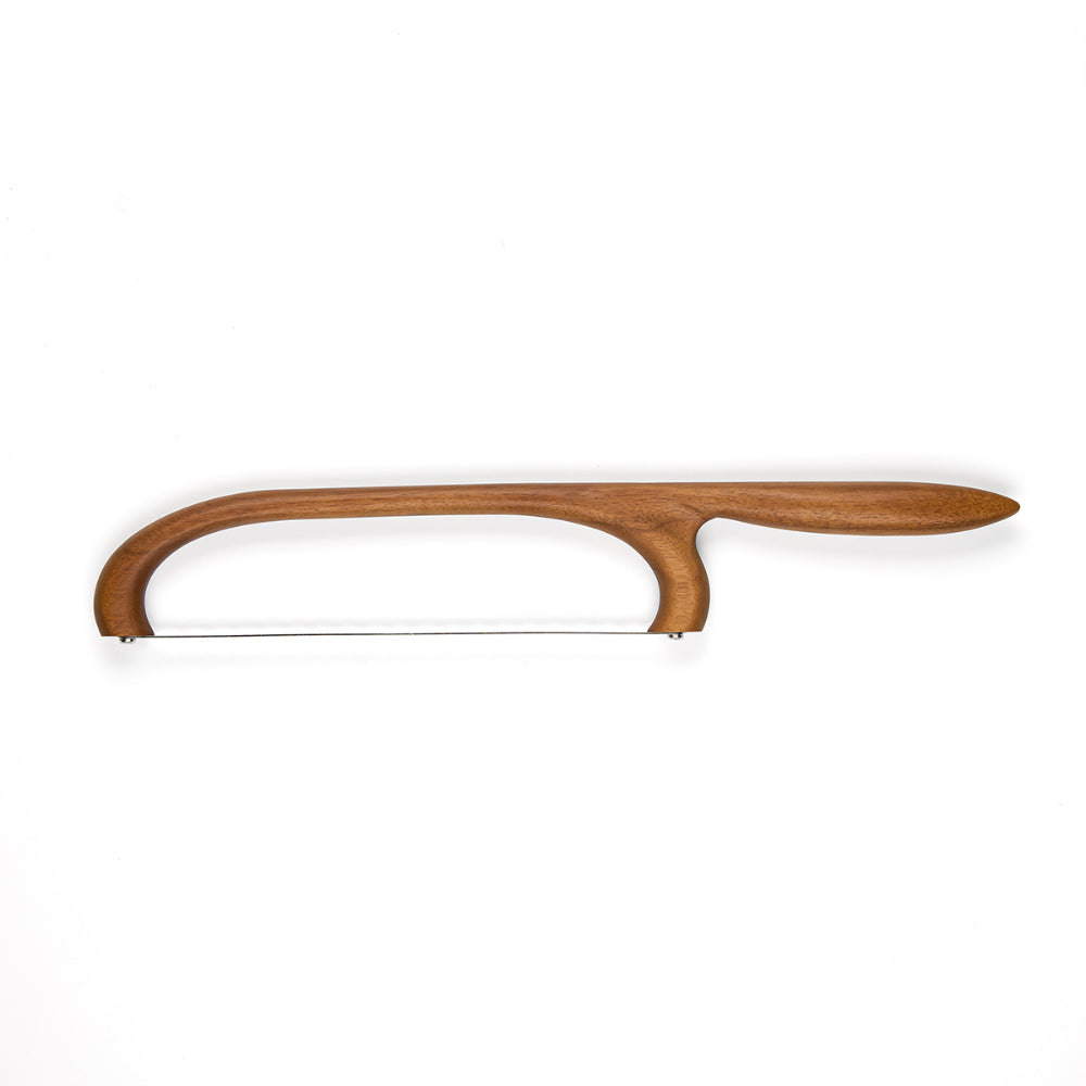 Wooden handle bread saw on a white background