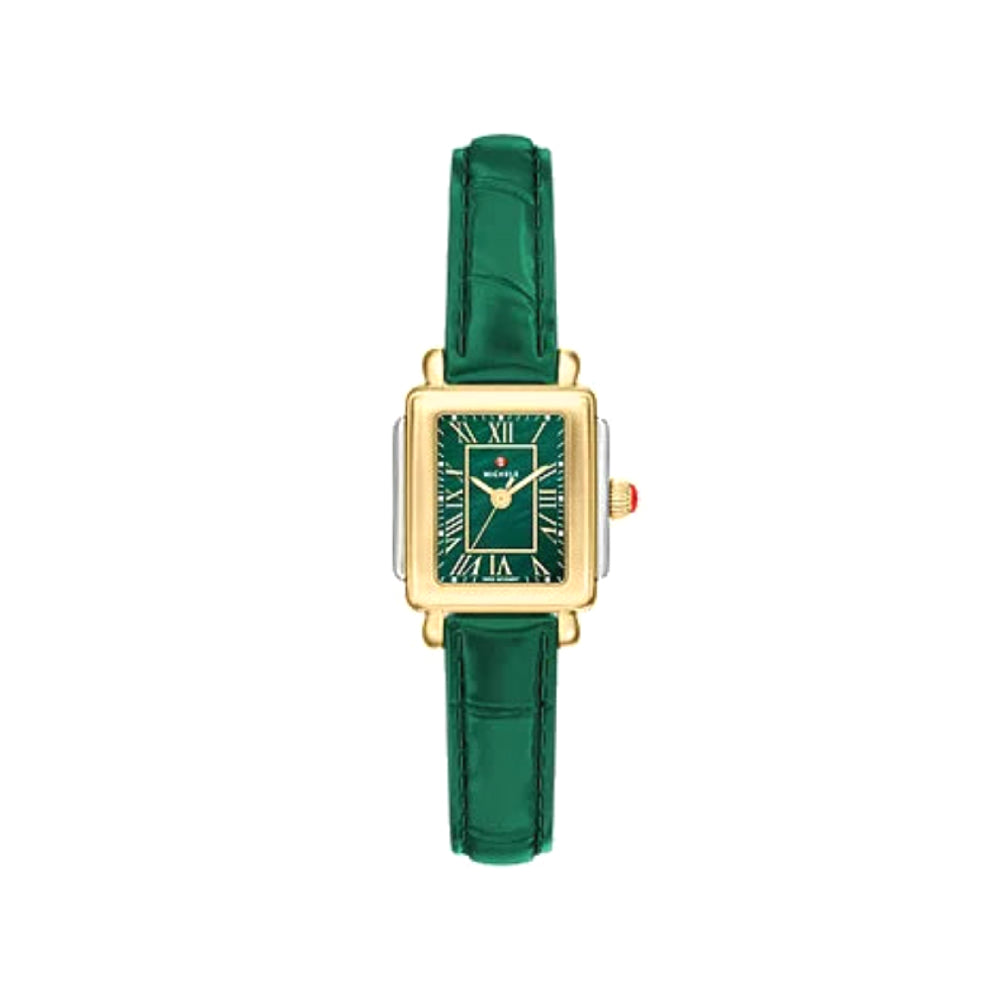 Michele Deco Madison Mini Gold-Tone Lush Green Leather Watch