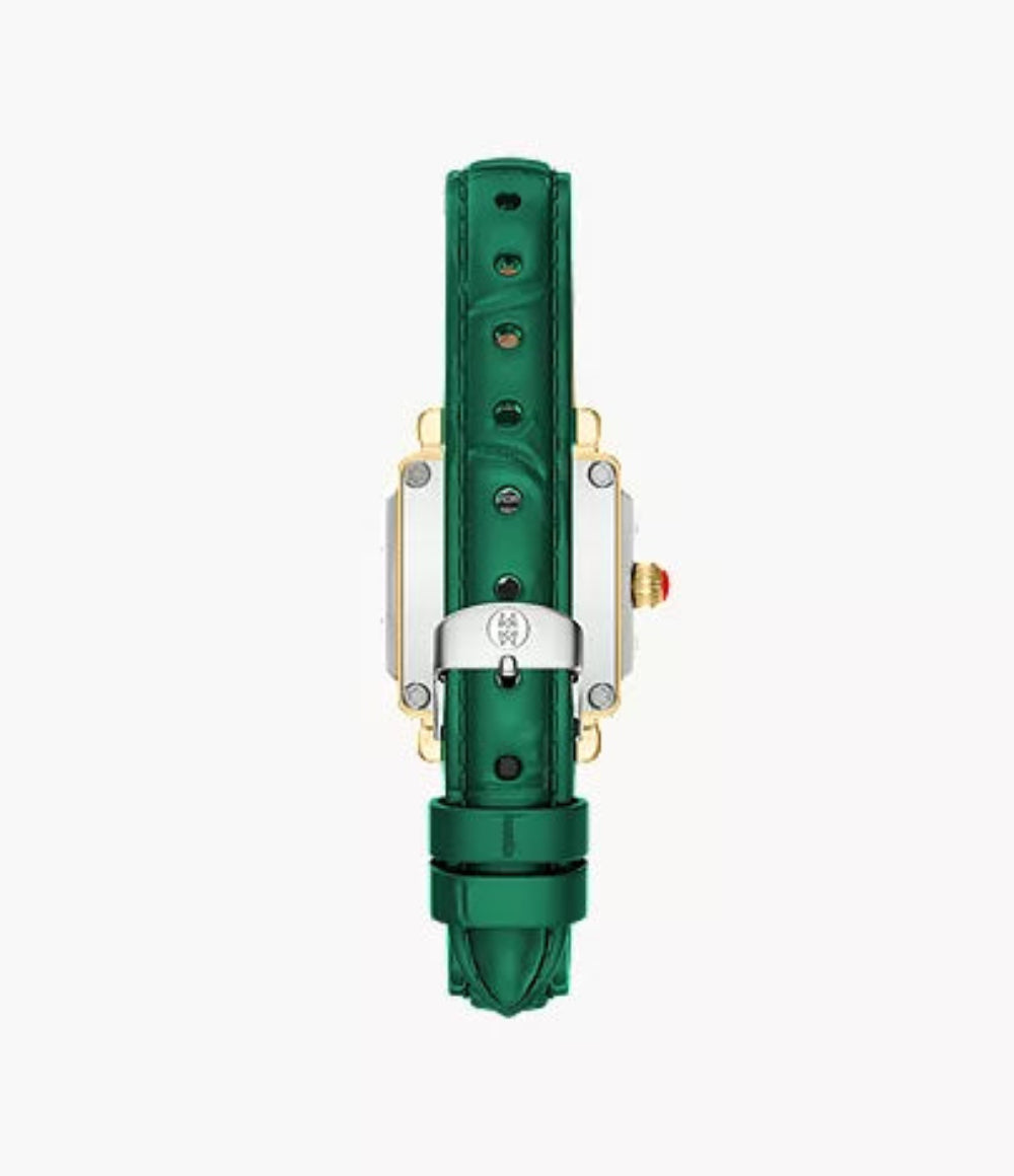 Michele Deco Madison Mini Gold-Tone Lush Green Leather Watch