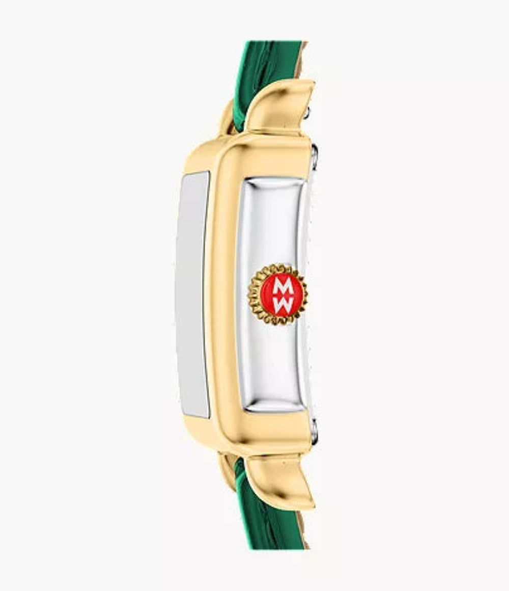 Michele Deco Madison Mini Gold-Tone Lush Green Leather Watch