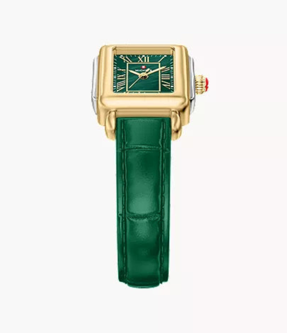 Michele Deco Madison Mini Gold-Tone Lush Green Leather Watch