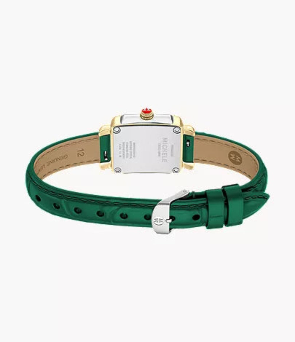 Michele Deco Madison Mini Gold-Tone Lush Green Leather Watch