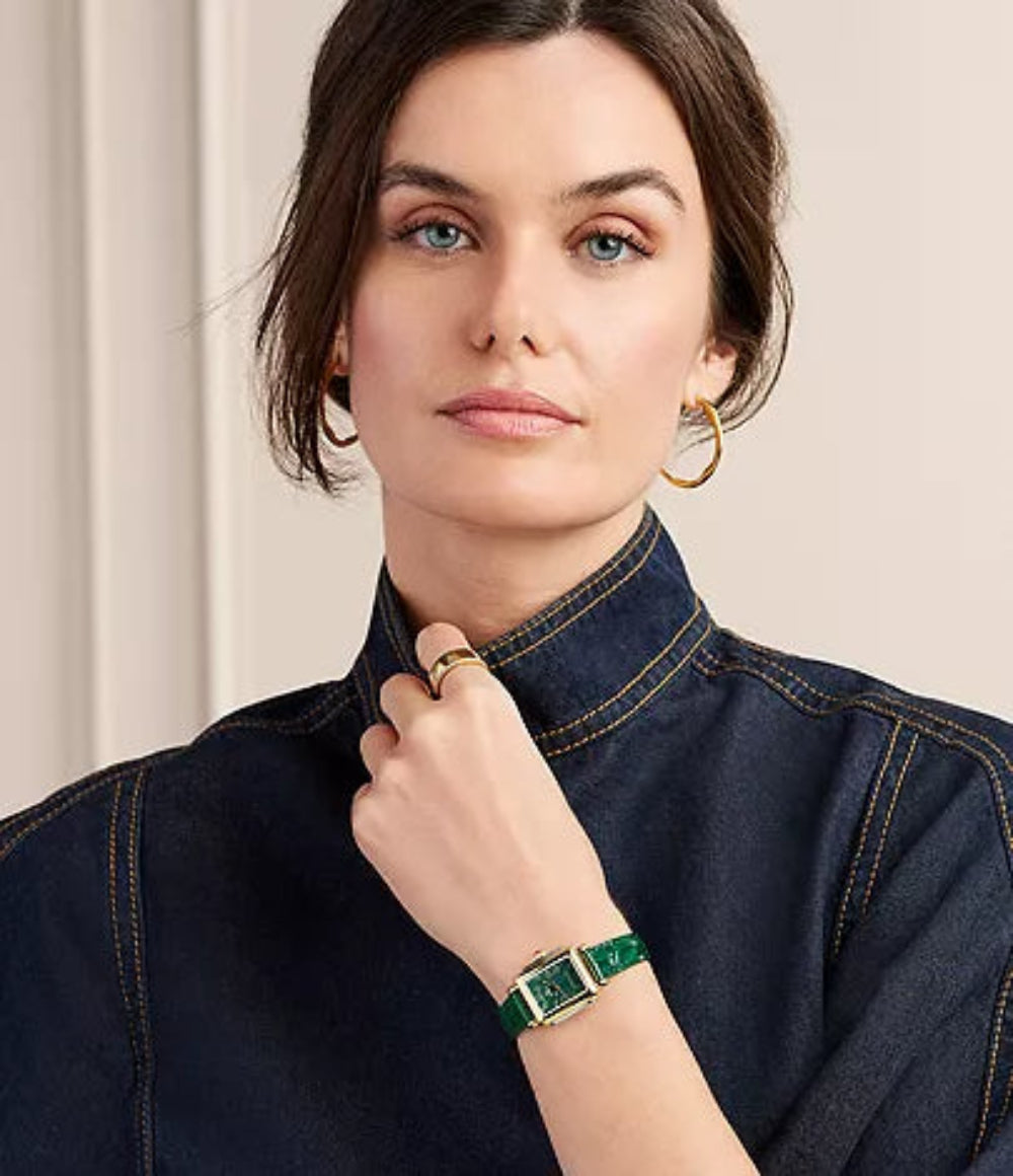 Michele Deco Madison Mini Gold-Tone Lush Green Leather Watch