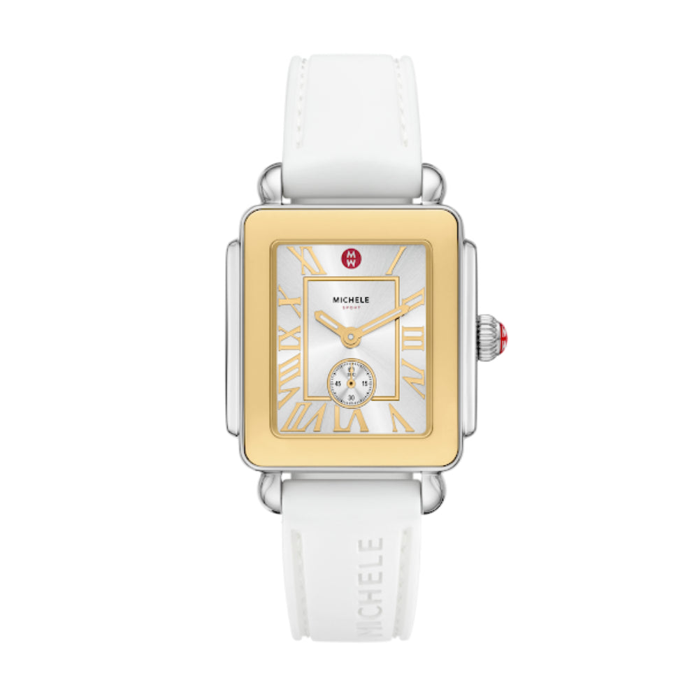 Michele Deco Sport Mid Stainless Steel White Silicone Watch