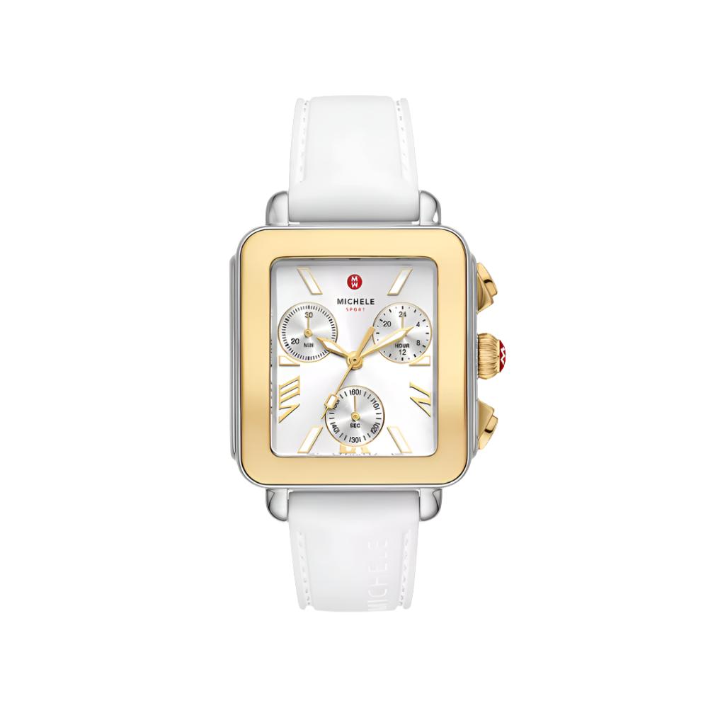 Michele Deco Sport Chronograph Gold-Plated White Silicone Watch