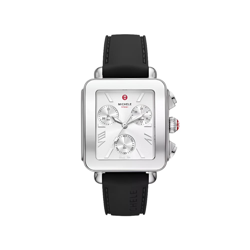 Michele Deco Sport Chronograph Stainless Steel Black Silicone Watch