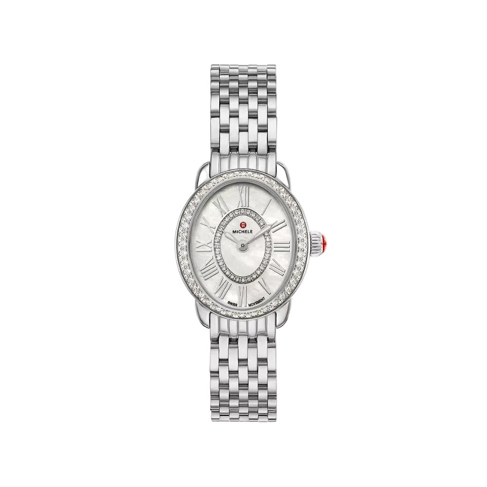 Michele Serein Oval Diamond Stainless Steel Watch
