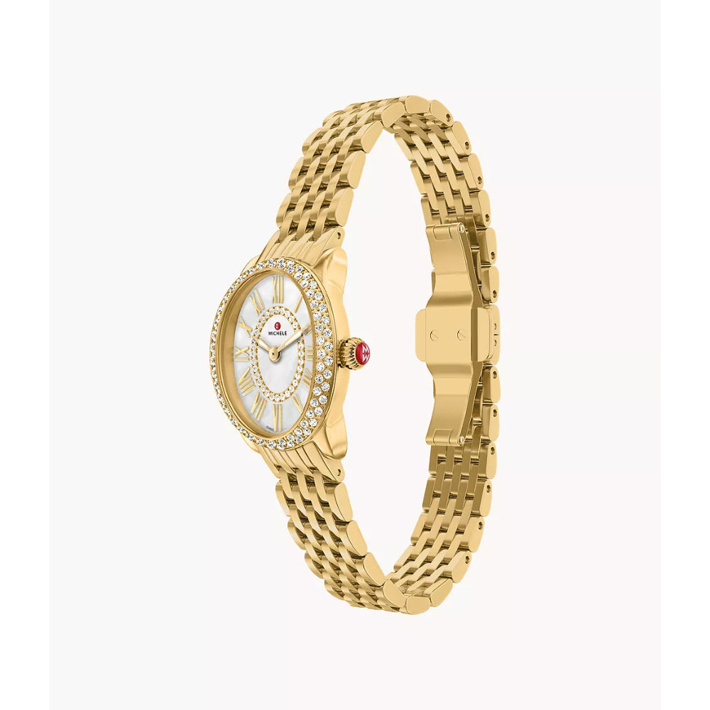 Michele Serein Oval Diamond 18k Gold-Plated Watch