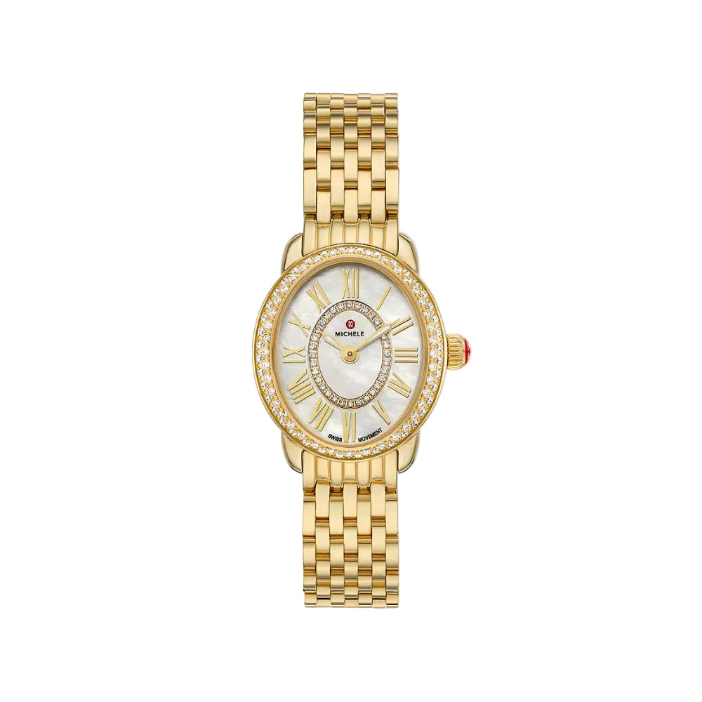Michele Serein Oval Diamond 18k Gold-Plated Watch