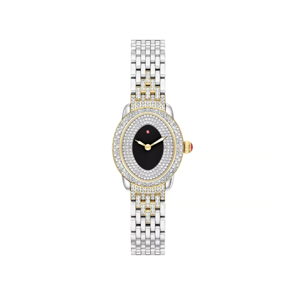 Michele Serein Oval Diamond 18k Two-Tone Gold-Plated Watch - Black Dial