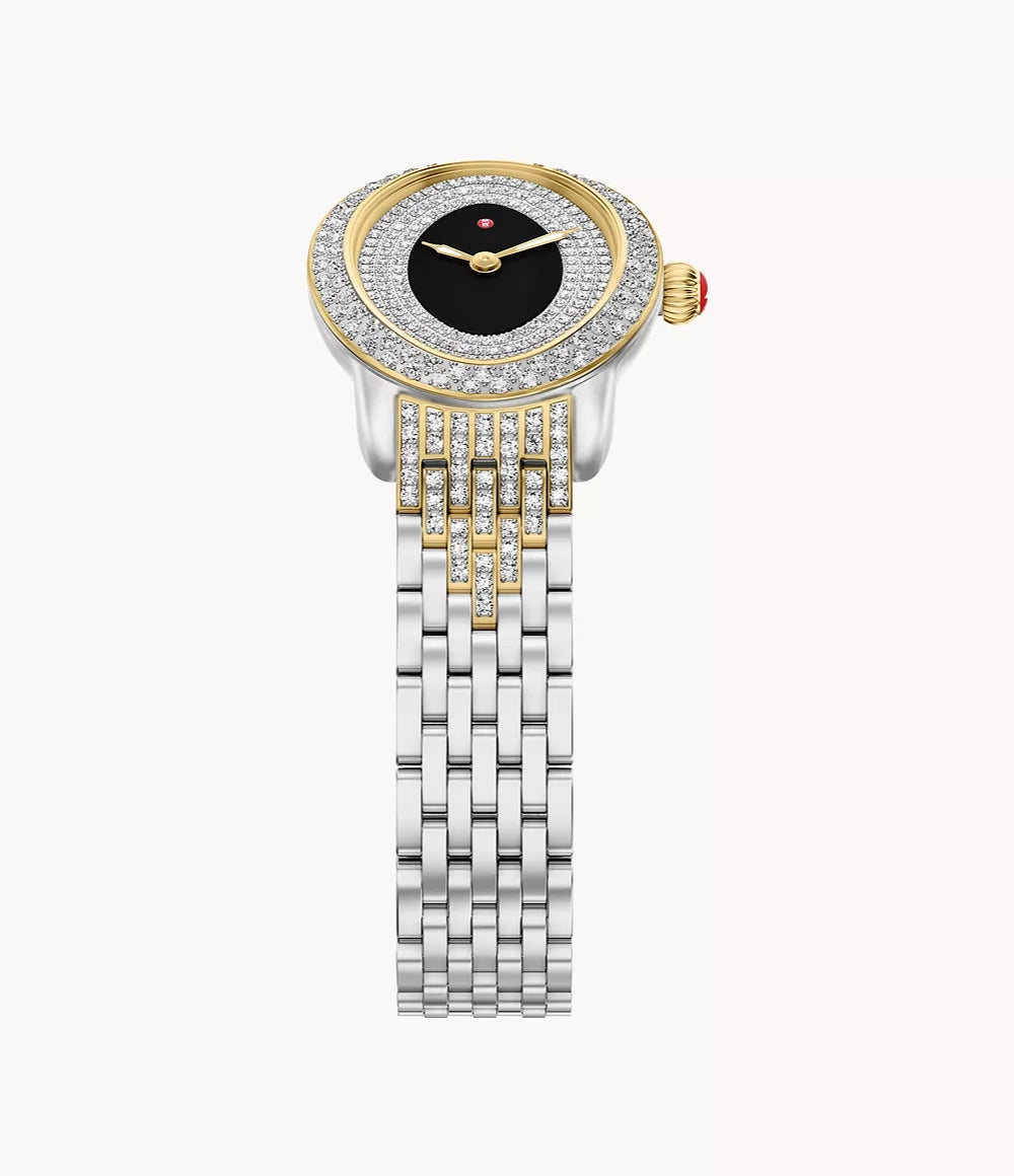 Michele Serein Oval Diamond 18k Two-Tone Gold-Plated Watch - Black Dial
