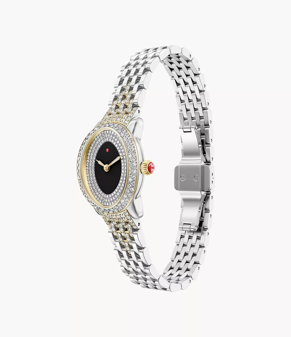Michele Serein Oval Diamond 18k Two-Tone Gold-Plated Watch - Black Dial
