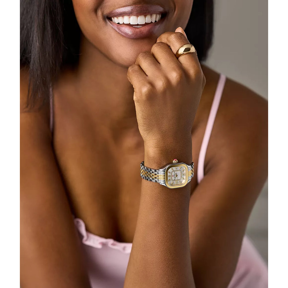 Michele Meggie Two-Tone 18k Gold-Plated Diamond Dial Watch Gift Set