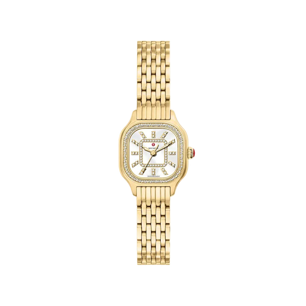michele gold-tone wristwatch on a a white background