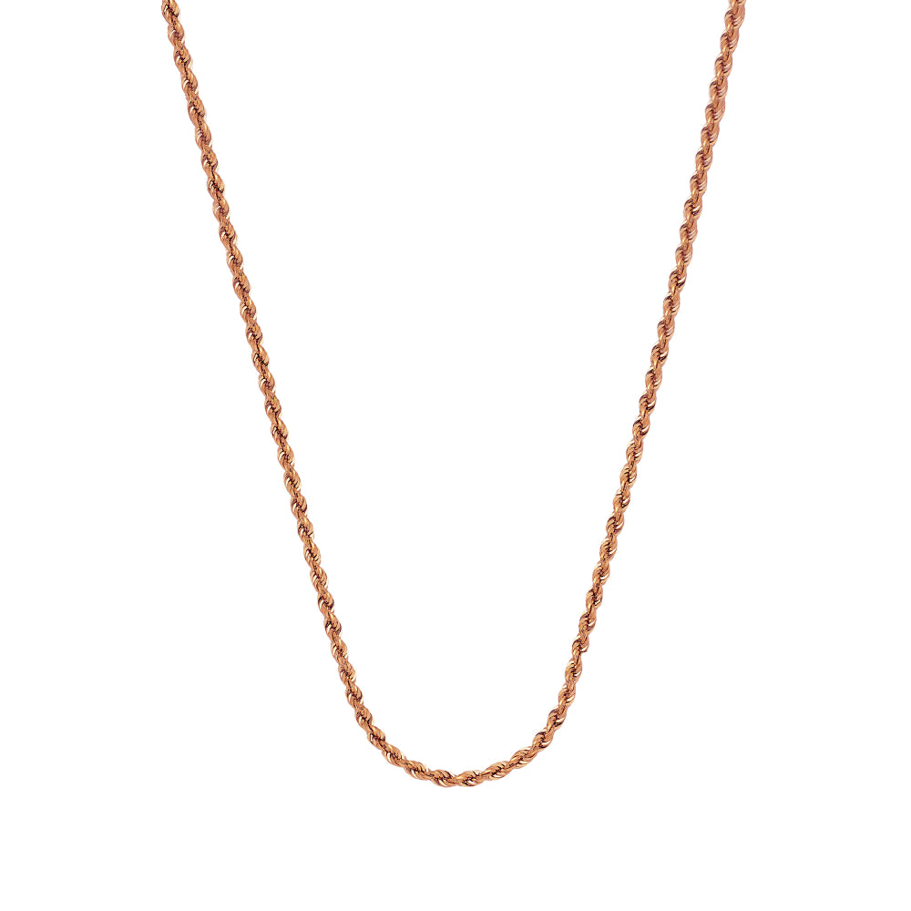 Rose gold rope chain on a white background