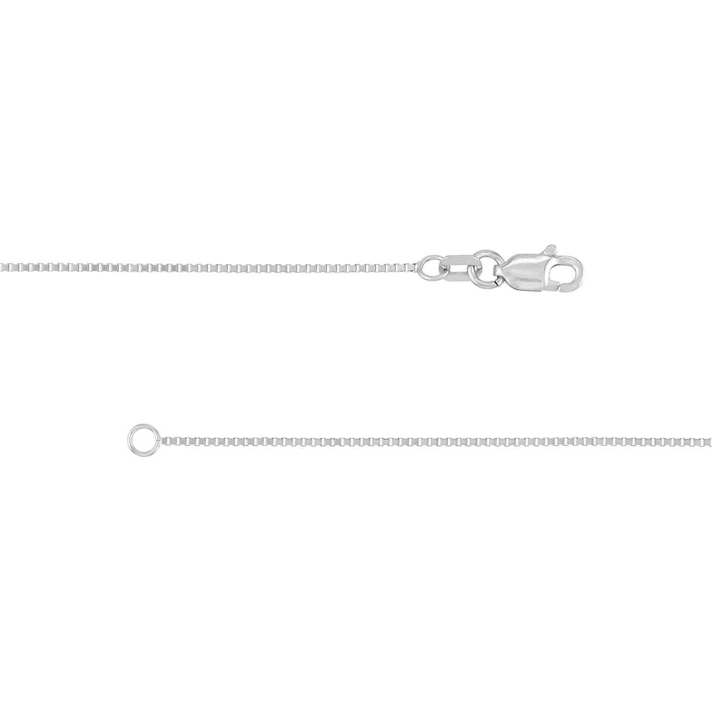 A silver chain necklace with a lobster clasp and a jump ring, shown on a plain white background.