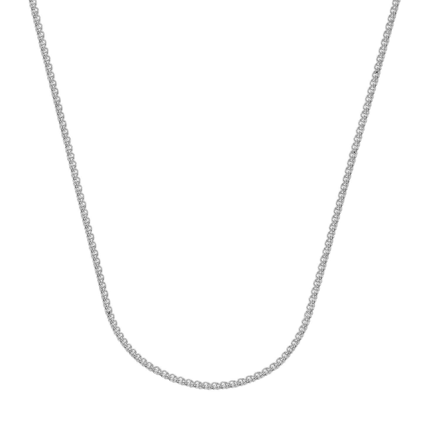 Silver chain necklace on a white background
