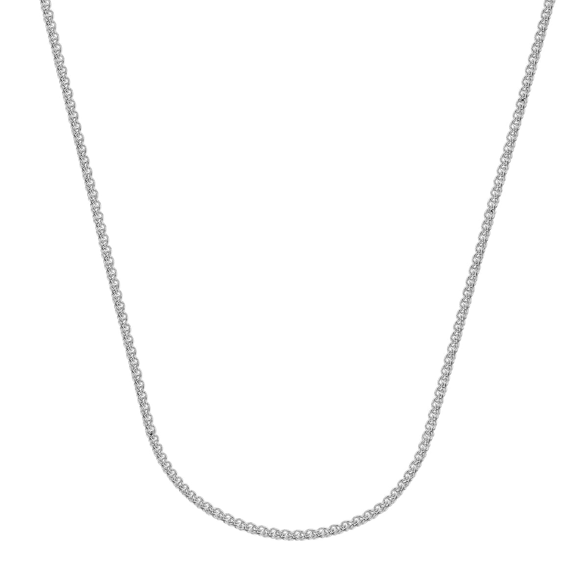 Silver chain necklace on a white background