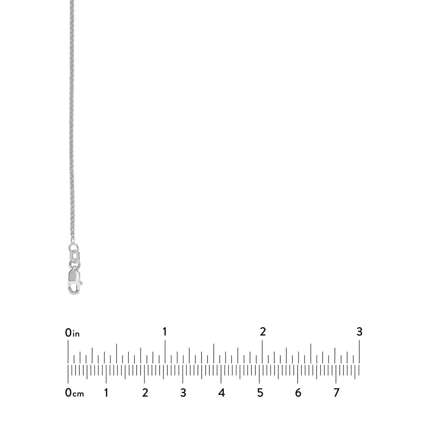 Silver chain necklace with a measurement scale at the bottom