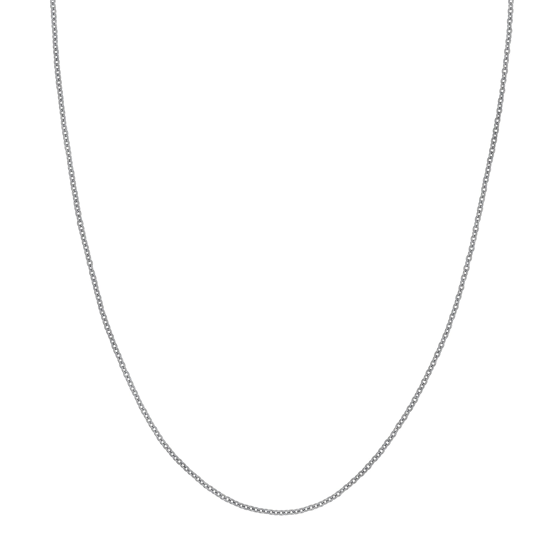 A delicate silver chain necklace shown against a plain white background.
