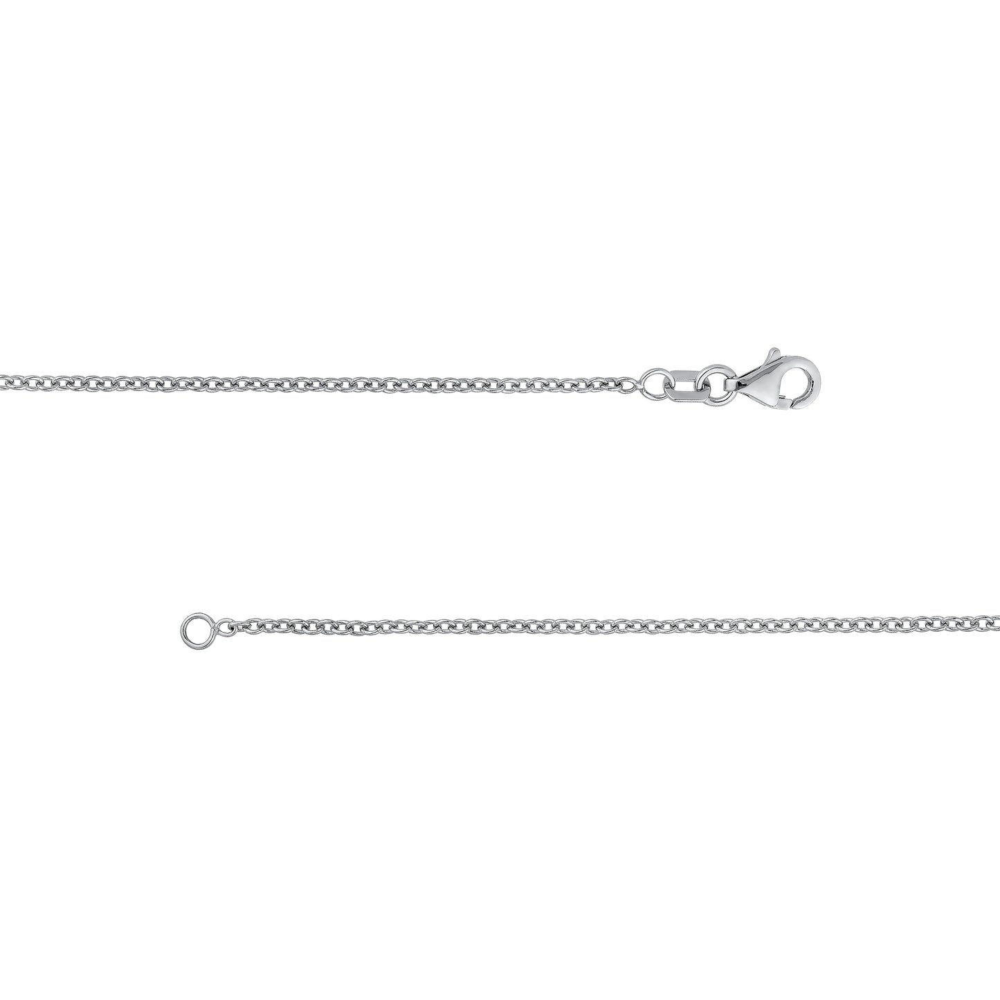 A silver chain necklace with a lobster clasp and an adjustable ring extender, displayed horizontally on a plain white background.