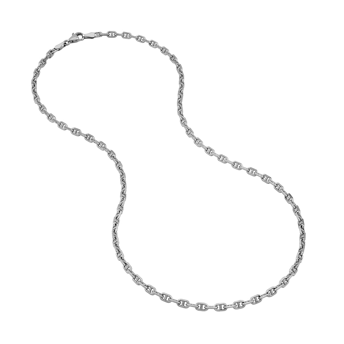 Silver chain necklace on a white background