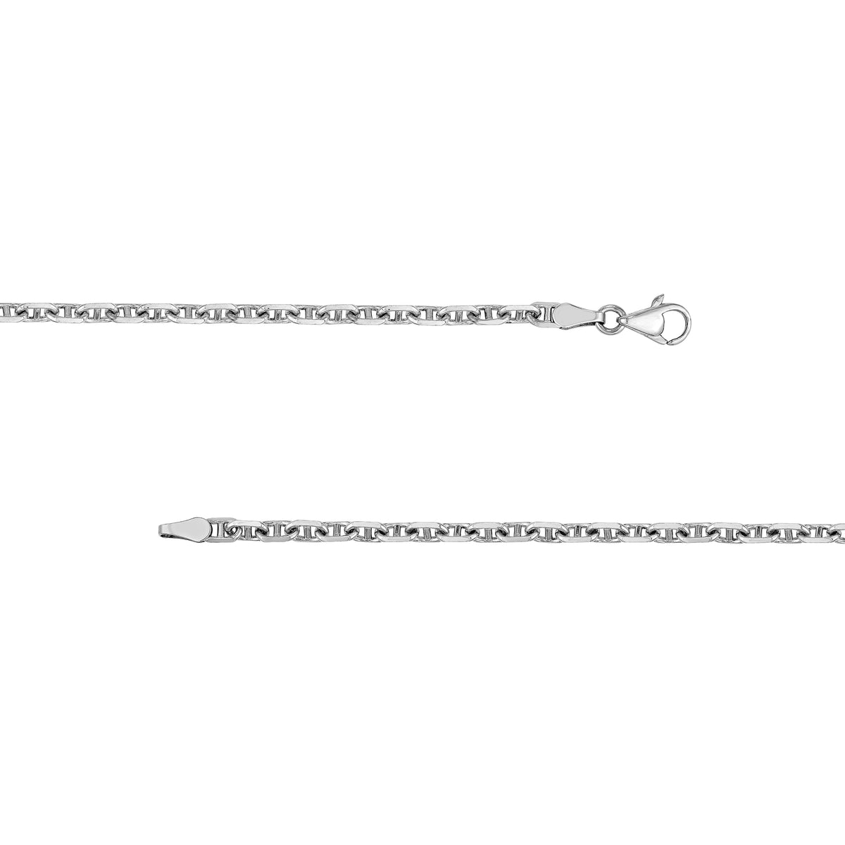 Silver chain necklace on a white background