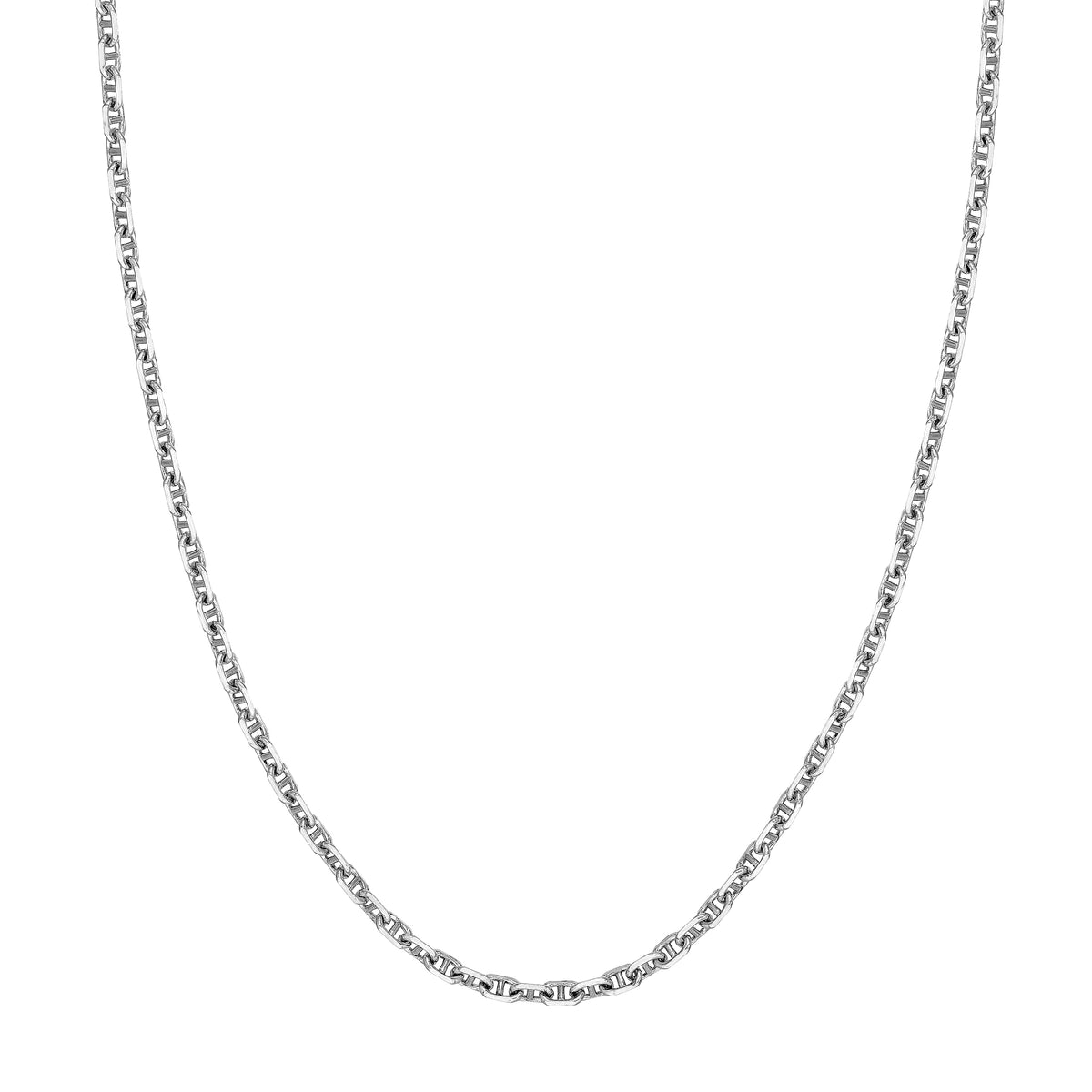 Silver chain necklace on a white background
