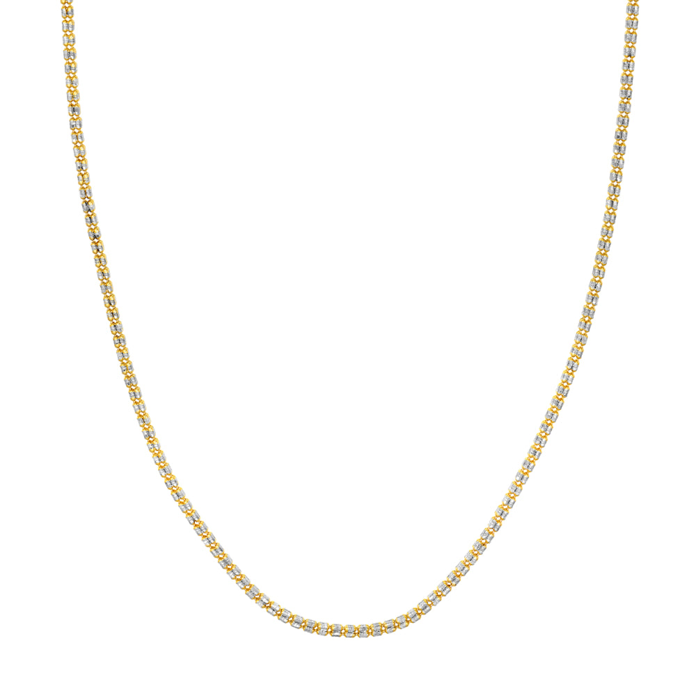 yellow and silver chain necklace on white background