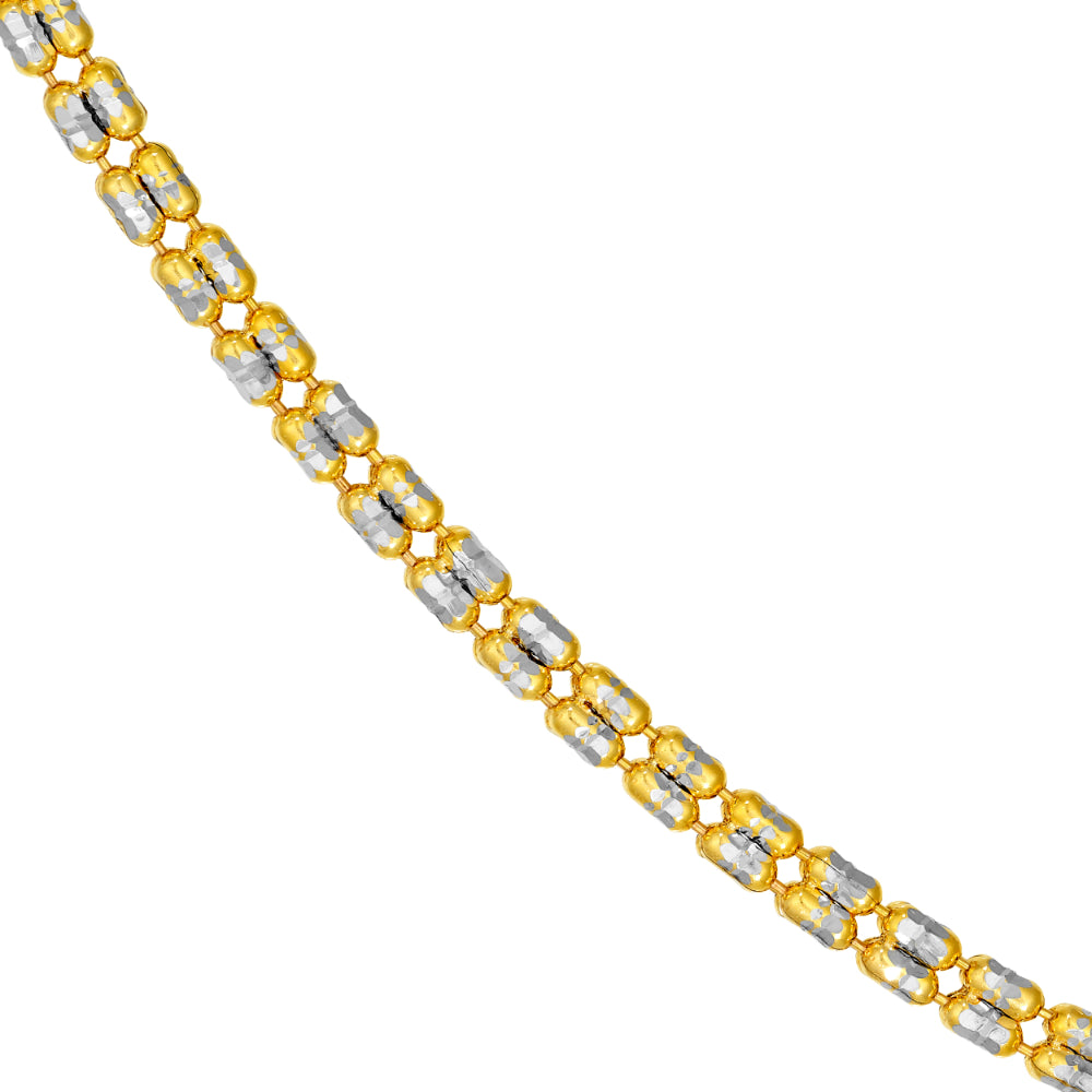 yellow and silver chain necklace on white background
