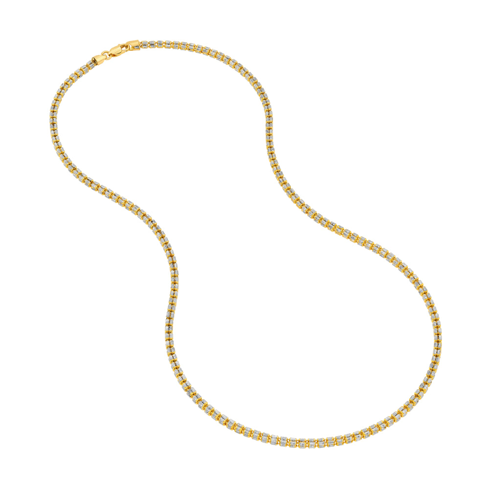 yellow and silver chain necklace on white background