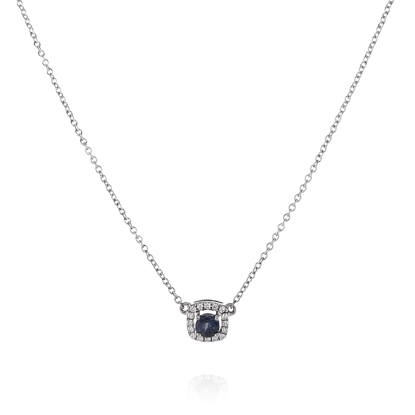 14k White Gold 18" Round Alexandrite and Diamond Halo Pendant Necklace