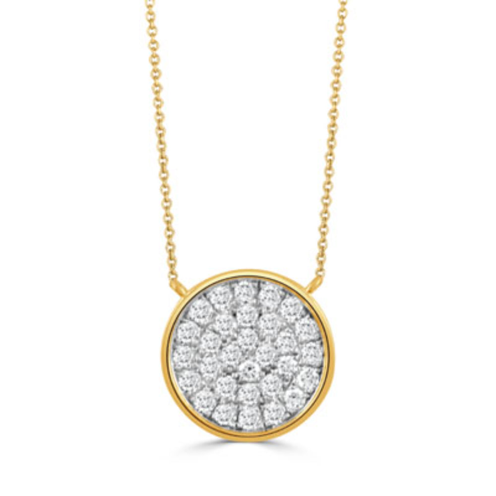 18k Gold Round Diamond Cluster Pendant Necklace