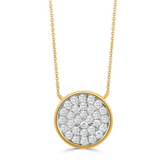 18k Gold Round Diamond Cluster Pendant Necklace