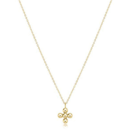 enewton 16" Necklace Gold - Classic Beaded Signature Cross Gold Charm - 4mm Bead Gold