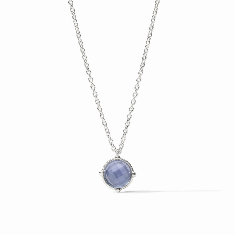Necklace with a purple gemstone pendant on a white background