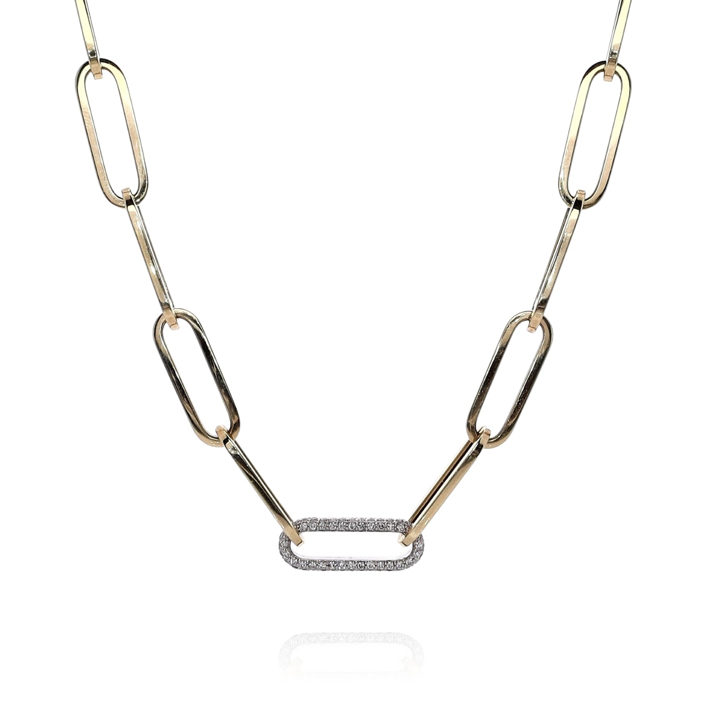 14k Yellow Gold 18" Large Paperclip Link Diamond Chain Necklace