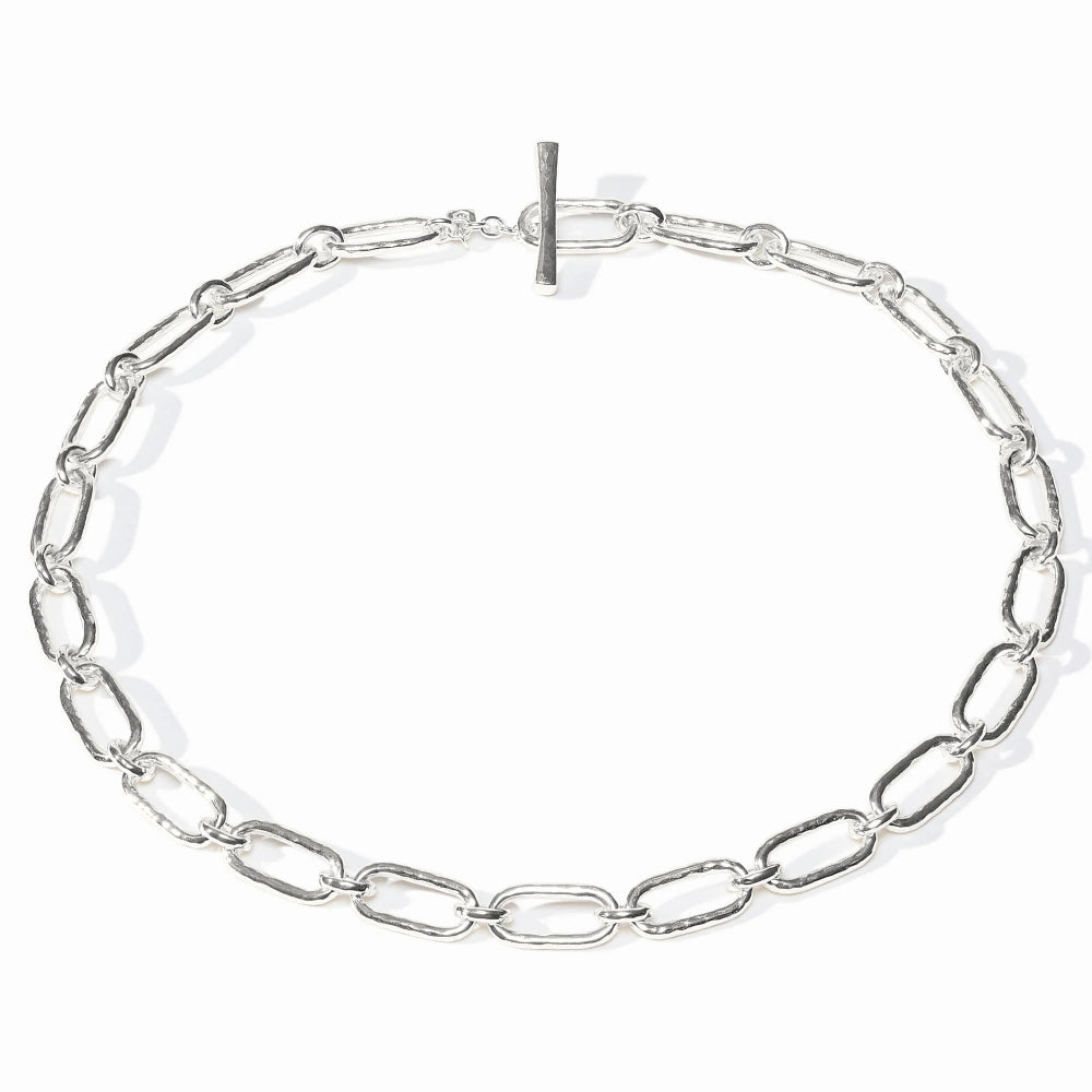 A silver paperclip chain necklace with a toggle clasp, displayed on a clean white background.