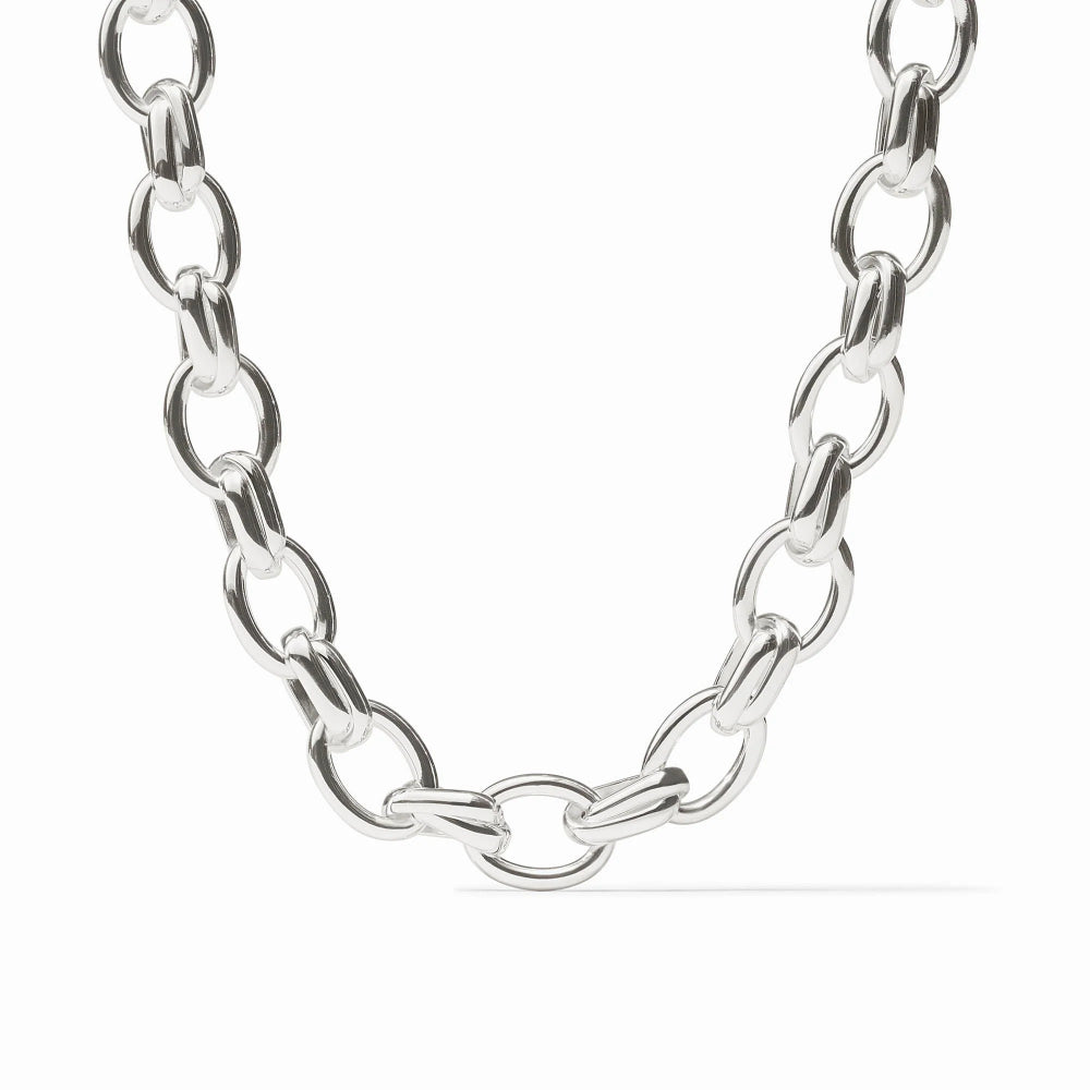 Silver chain necklace on a white background