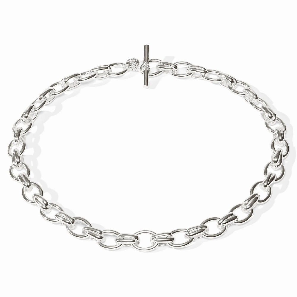 Silver chain necklace on a white background