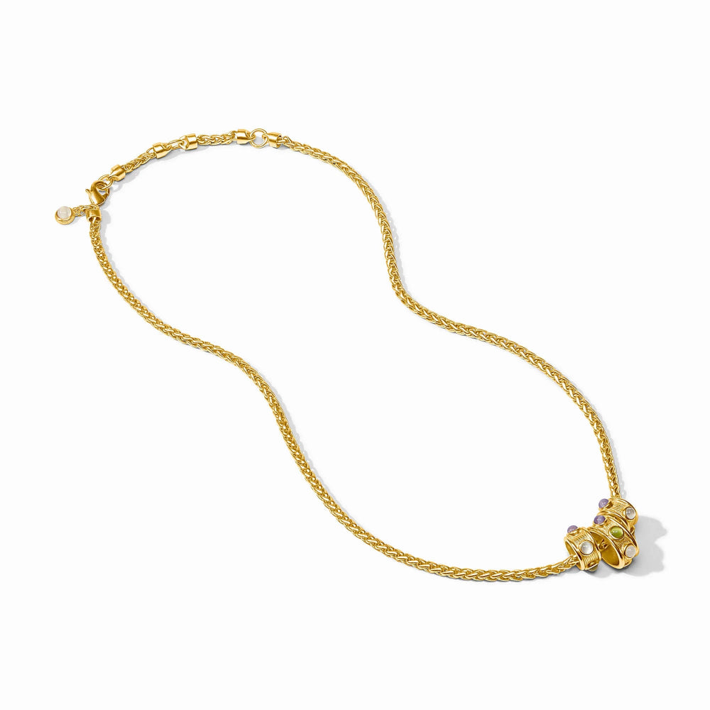 Gold necklace with a clasp on a white background