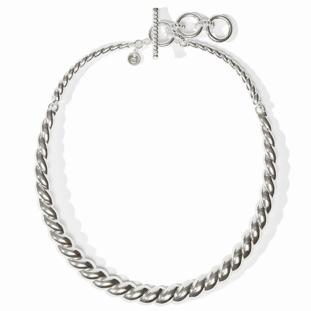 Silver chain necklace on a white background