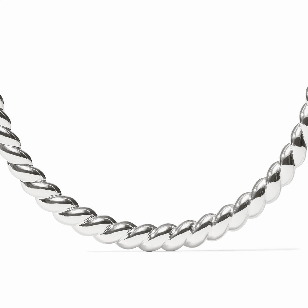 Silver necklace on a white background