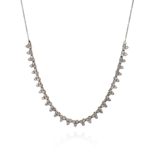 14k Yellow Gold Adjustable 16/18" Tri-Cluster Diamond Necklace