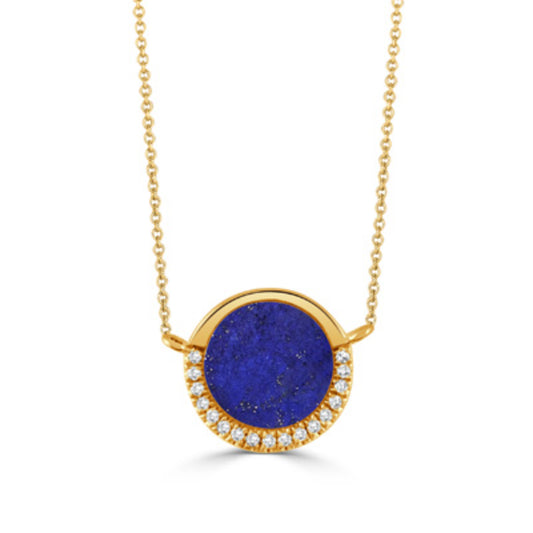 14k Gold Lapis Pendant Necklace with Diamonds